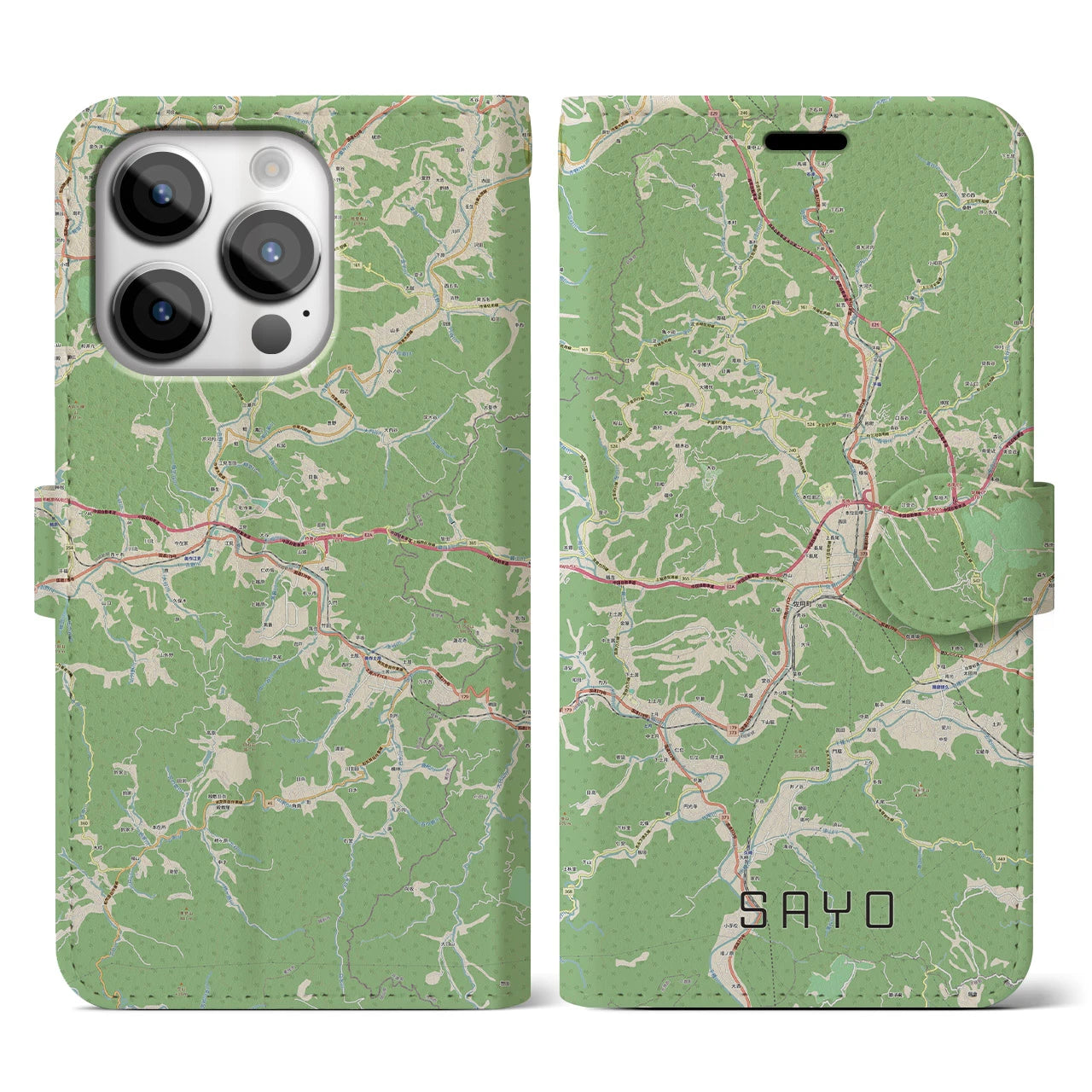 【佐用(兵庫県)】地図柄iPhoneケース(手帳タイプ)ナチュラル・iPhone 14 Pro 用