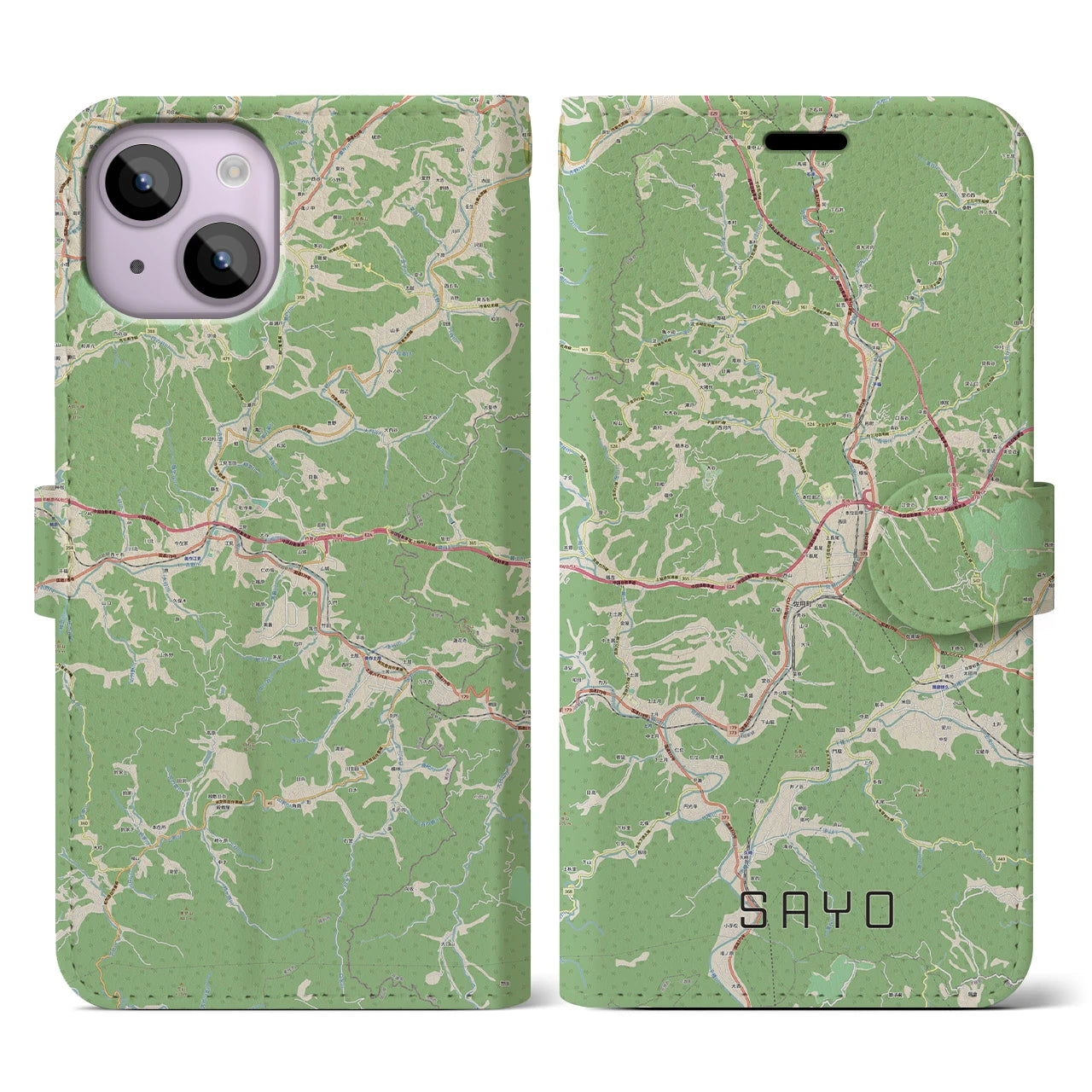 【佐用(兵庫県)】地図柄iPhoneケース(手帳タイプ)ナチュラル・iPhone 14 用