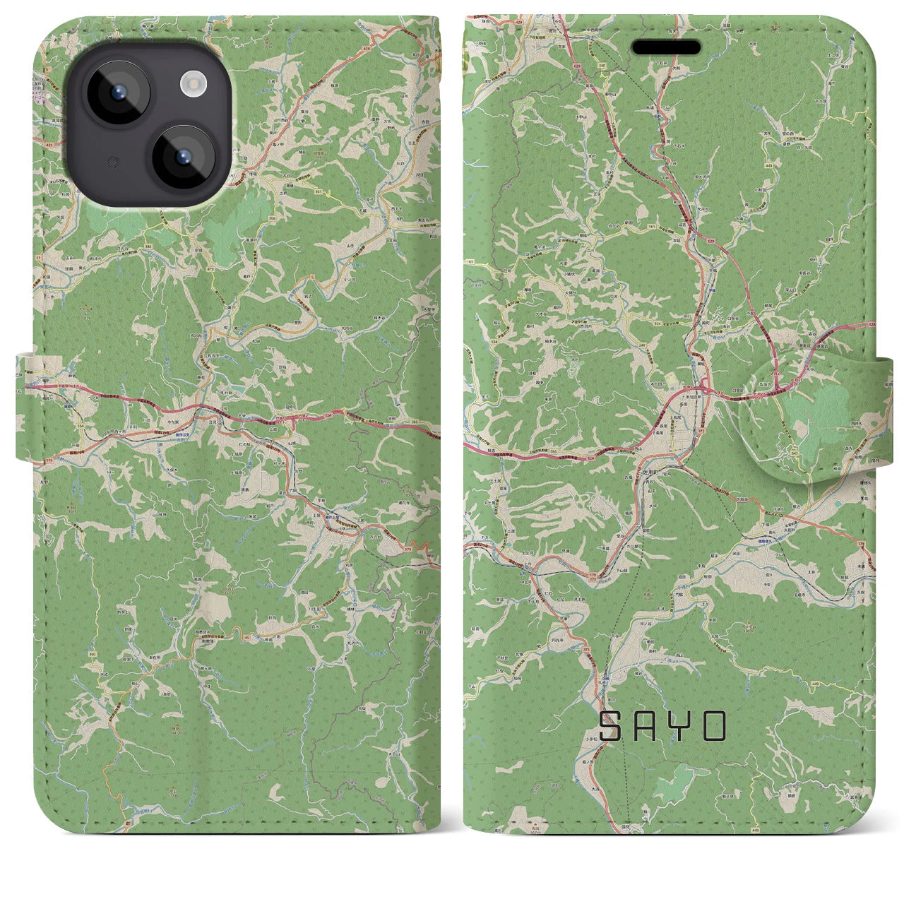 【佐用(兵庫県)】地図柄iPhoneケース(手帳タイプ)ナチュラル・iPhone 14 Plus 用