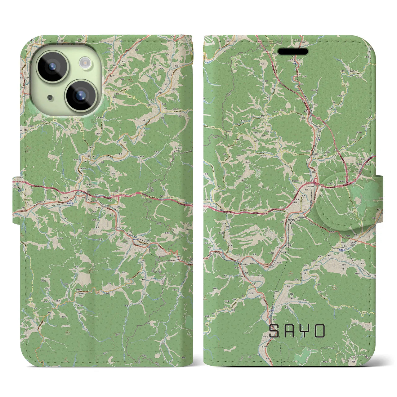 【佐用(兵庫県)】地図柄iPhoneケース(手帳タイプ)ナチュラル・iPhone 15 用