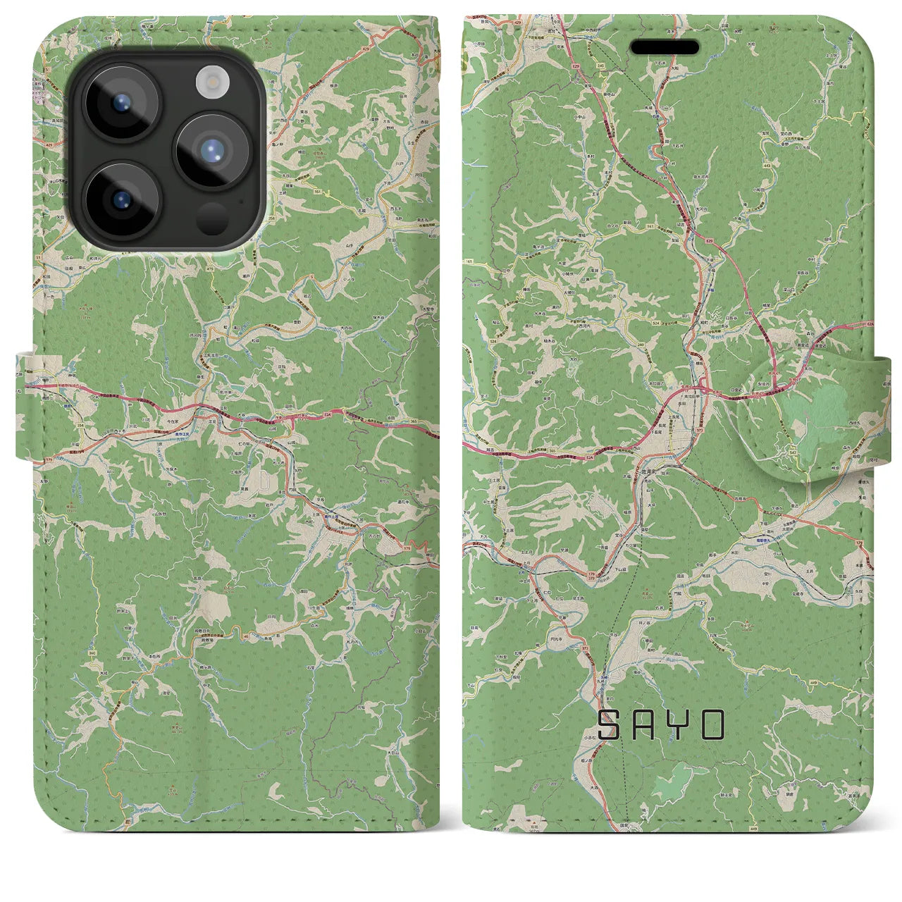 【佐用(兵庫県)】地図柄iPhoneケース(手帳タイプ)ナチュラル・iPhone 15 Pro Max 用
