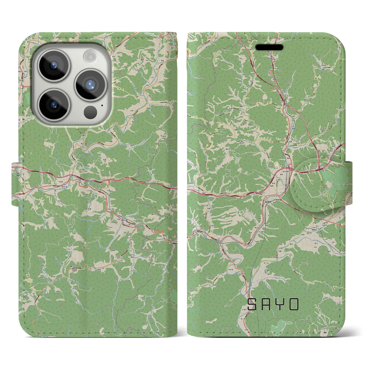 【佐用(兵庫県)】地図柄iPhoneケース(手帳タイプ)ナチュラル・iPhone 15 Pro 用
