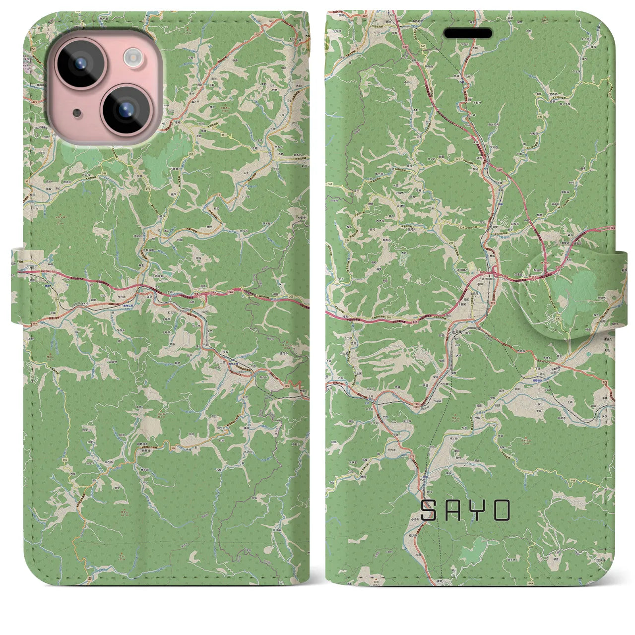 【佐用(兵庫県)】地図柄iPhoneケース(手帳タイプ)ナチュラル・iPhone 15 Plus 用