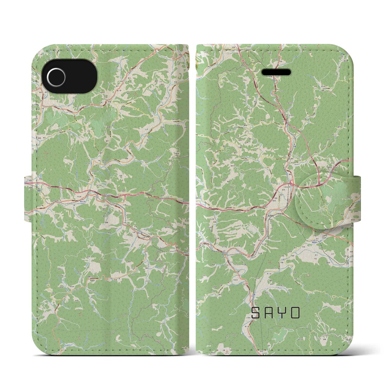 【佐用(兵庫県)】地図柄iPhoneケース(手帳タイプ)ナチュラル・iPhone SE(第3 / 第2世代) / 8 / 7 / 6s / 6 用