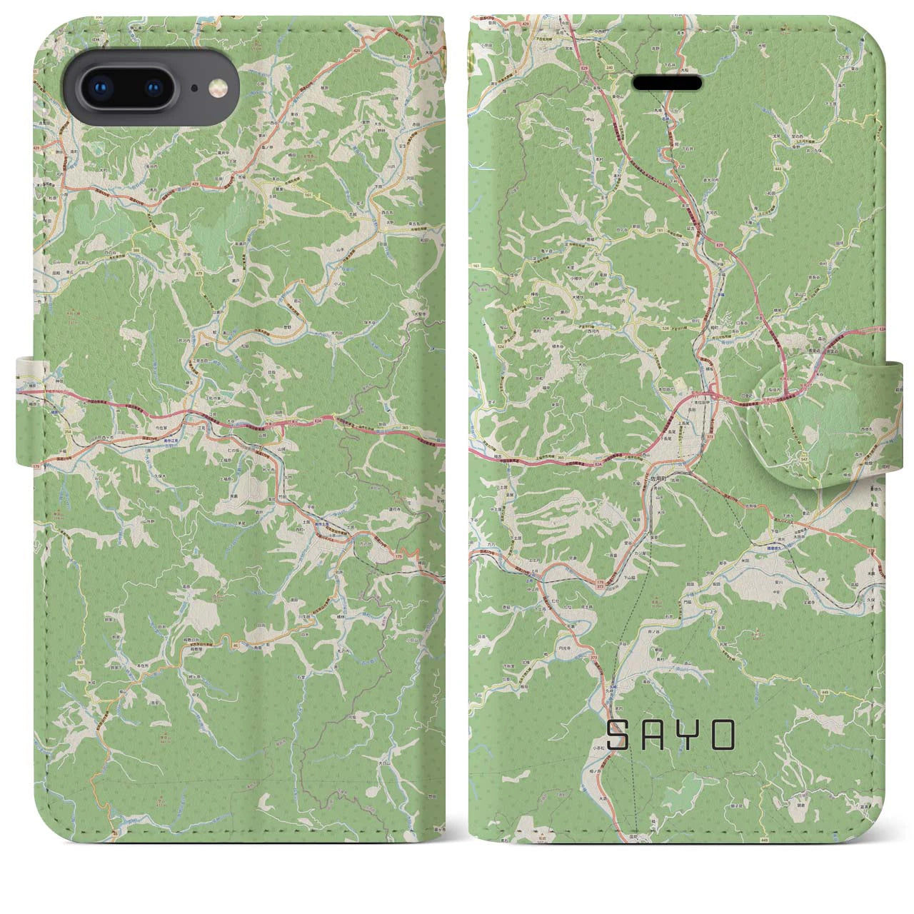 【佐用(兵庫県)】地図柄iPhoneケース(手帳タイプ)ナチュラル・iPhone 8Plus /7Plus / 6sPlus / 6Plus 用