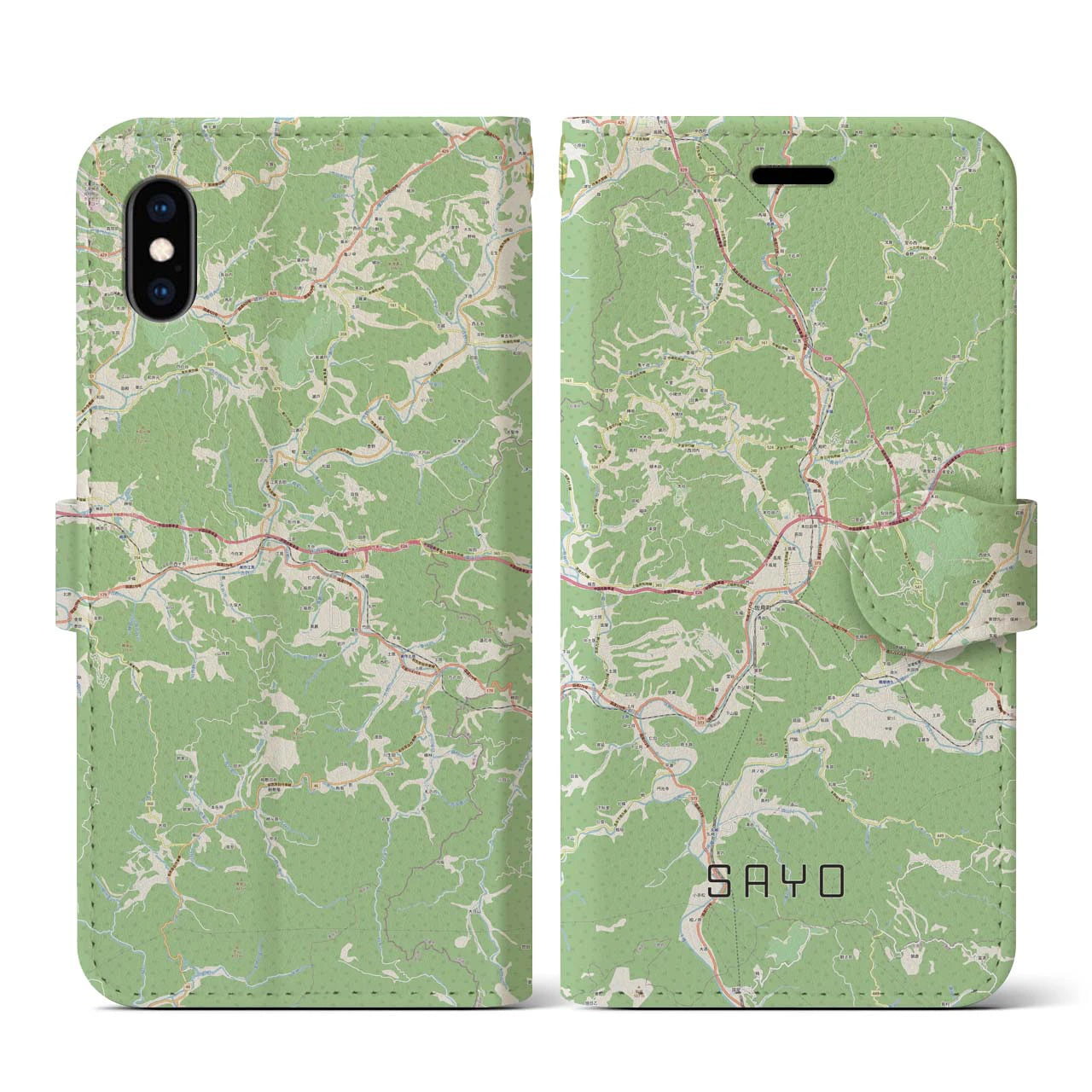 【佐用(兵庫県)】地図柄iPhoneケース(手帳タイプ)ナチュラル・iPhone XS / X 用