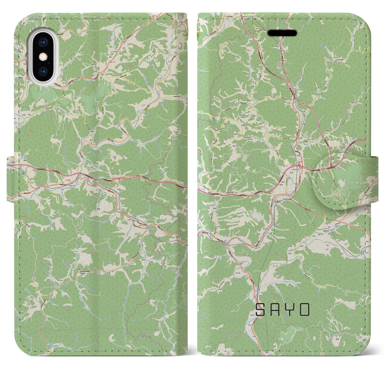 【佐用(兵庫県)】地図柄iPhoneケース(手帳タイプ)ナチュラル・iPhone XS Max 用