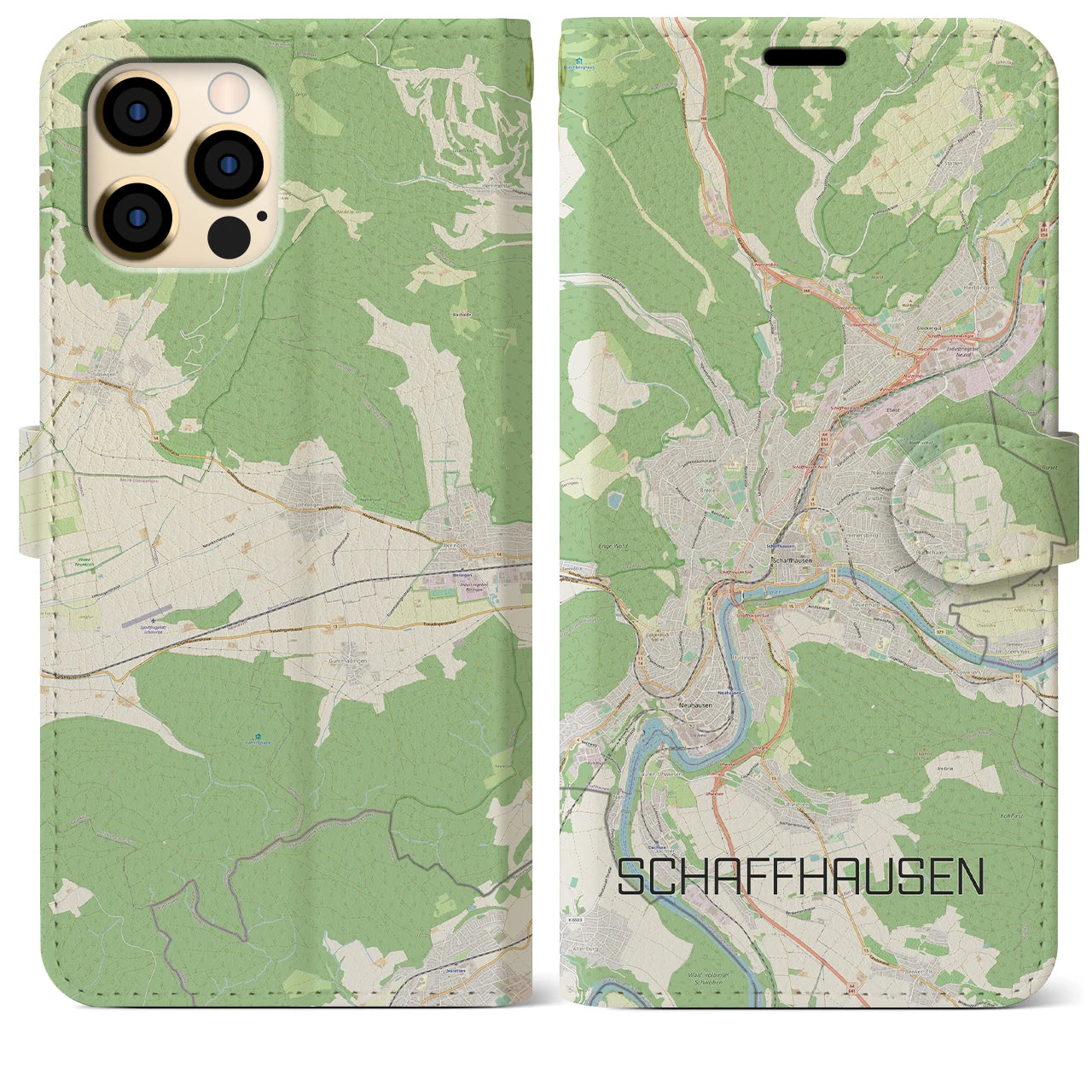 【シャフハウゼン(スイス)】地図柄iPhoneケース(手帳タイプ)ナチュラル・iPhone 12 Pro Max 用