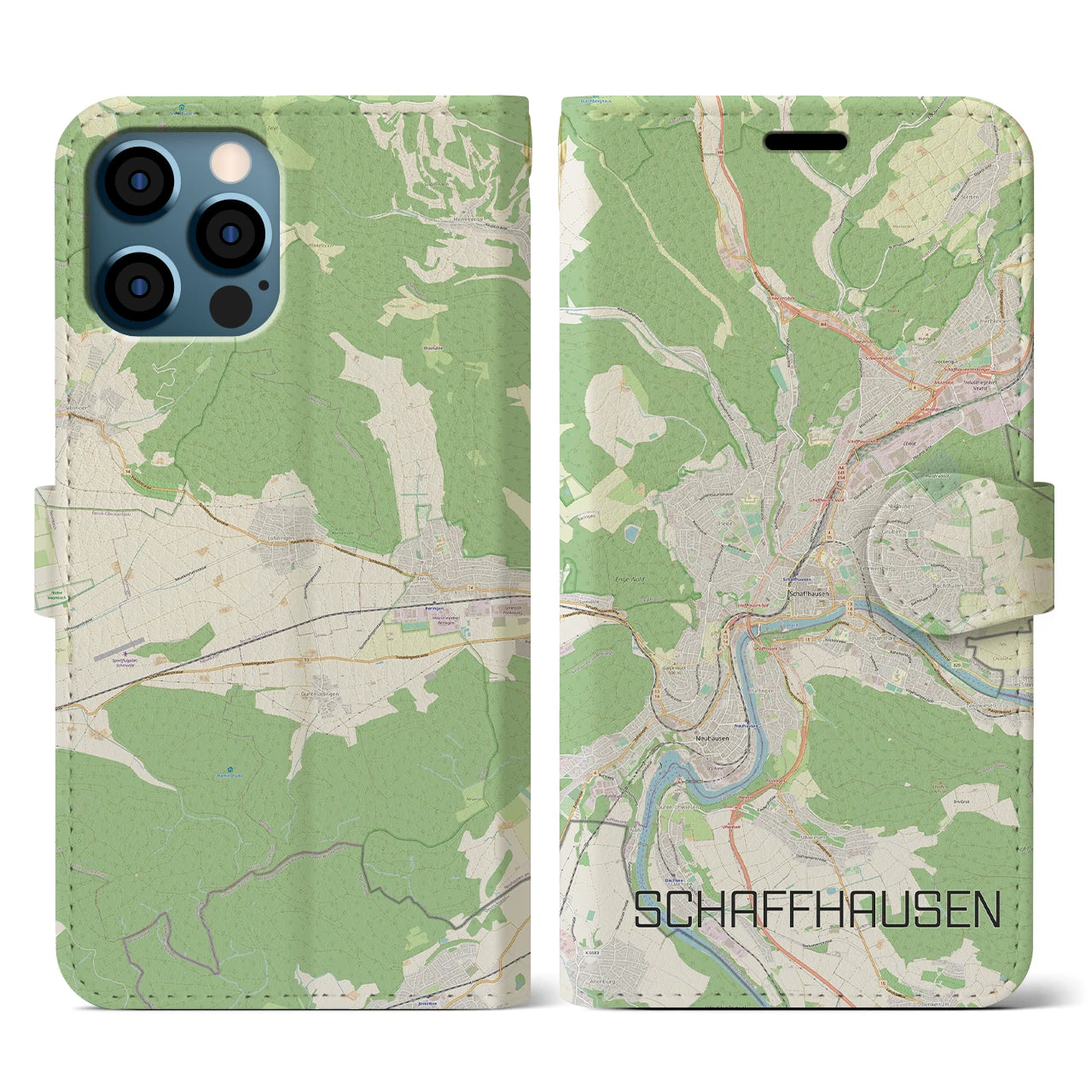 【シャフハウゼン(スイス)】地図柄iPhoneケース(手帳タイプ)ナチュラル・iPhone 12 / 12 Pro 用