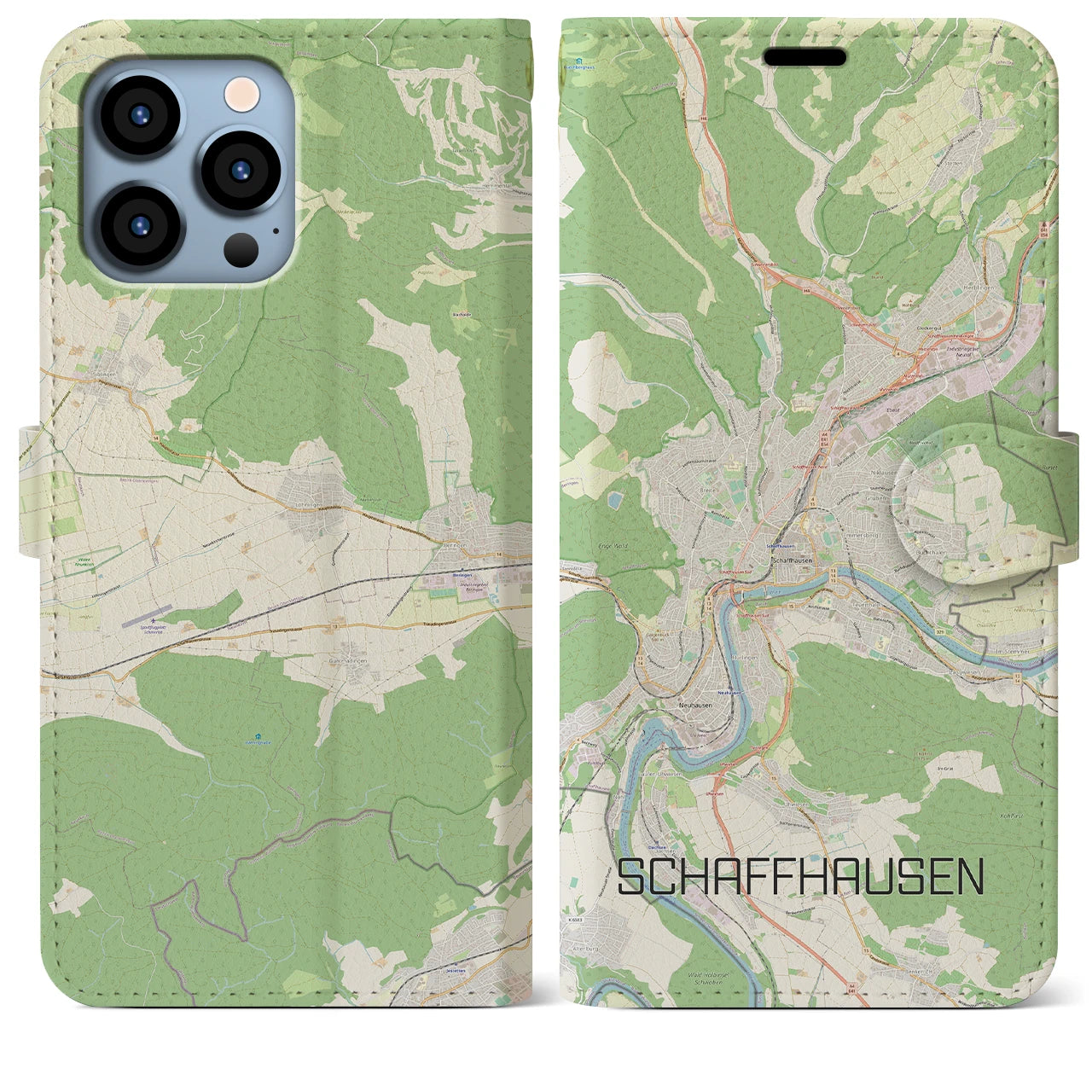 【シャフハウゼン(スイス)】地図柄iPhoneケース(手帳タイプ)ナチュラル・iPhone 13 Pro Max 用
