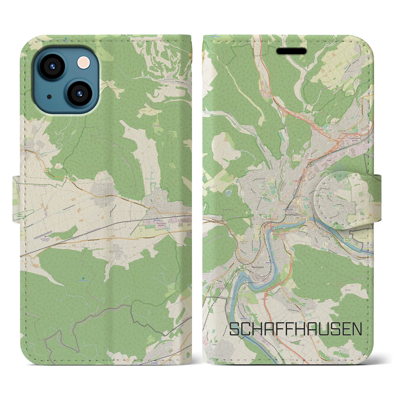 【シャフハウゼン(スイス)】地図柄iPhoneケース(手帳タイプ)ナチュラル・iPhone 13 用