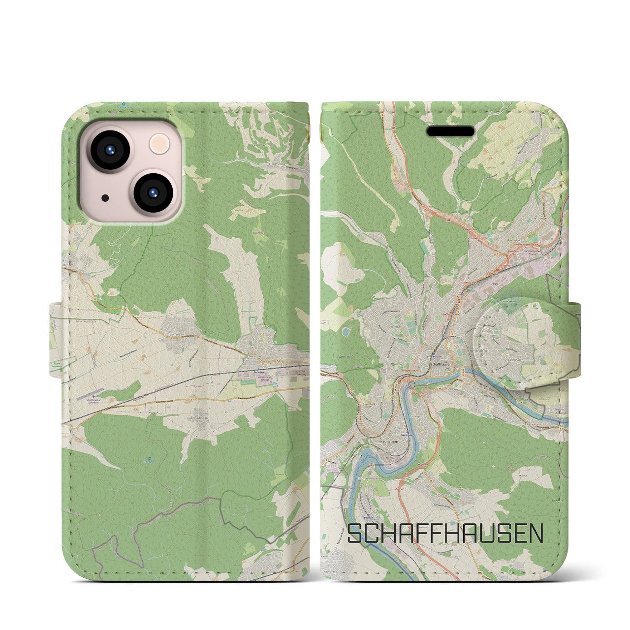 【シャフハウゼン(スイス)】地図柄iPhoneケース(手帳タイプ)ナチュラル・iPhone 13 mini 用