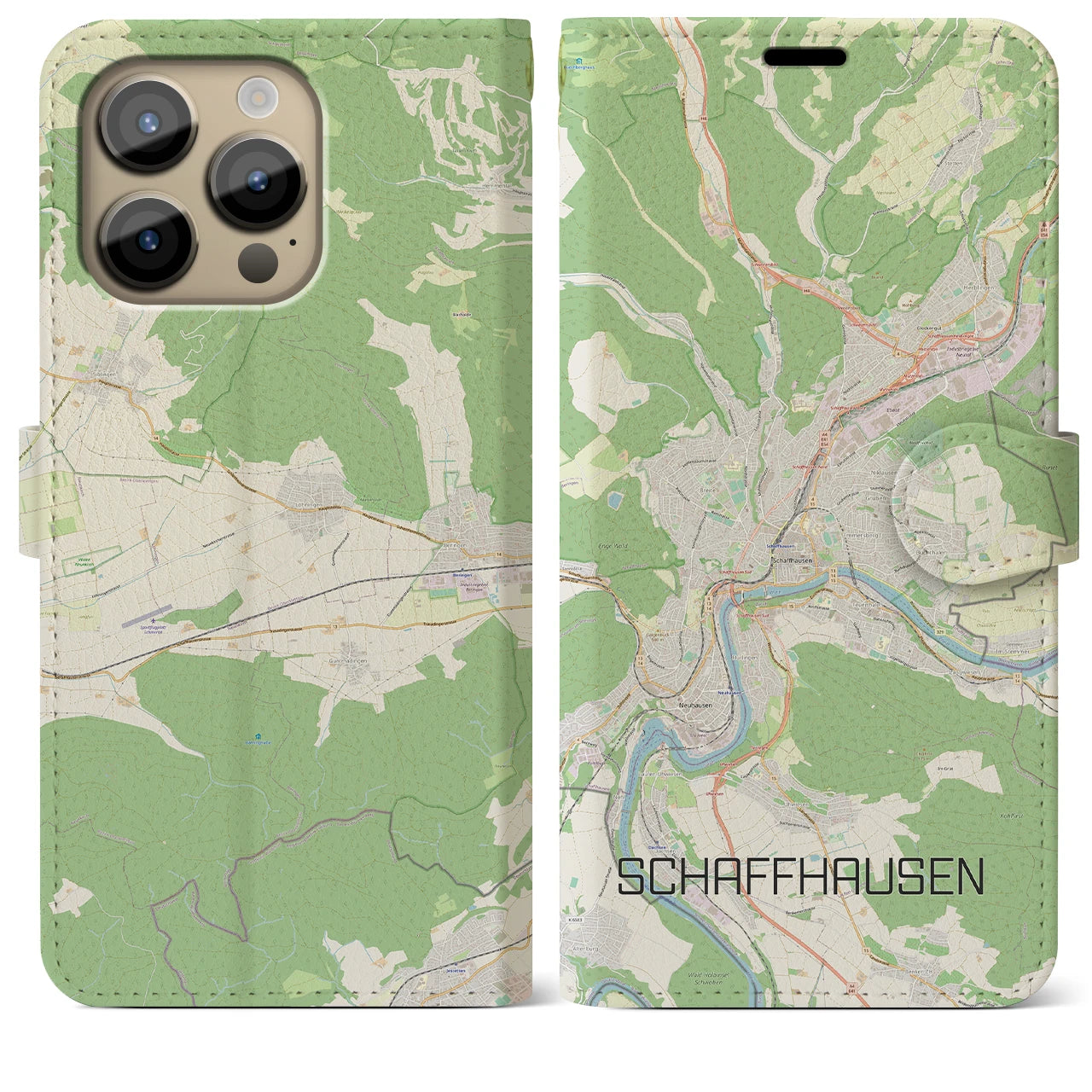 【シャフハウゼン(スイス)】地図柄iPhoneケース(手帳タイプ)ナチュラル・iPhone 14 Pro Max 用
