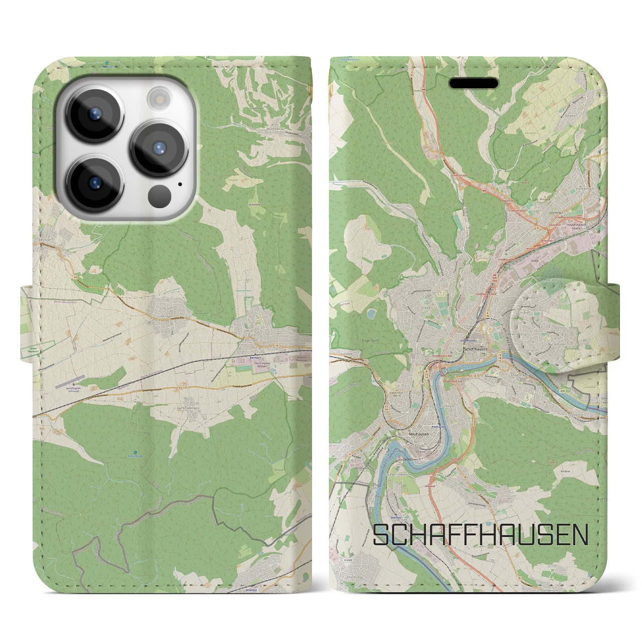 【シャフハウゼン(スイス)】地図柄iPhoneケース(手帳タイプ)ナチュラル・iPhone 14 Pro 用