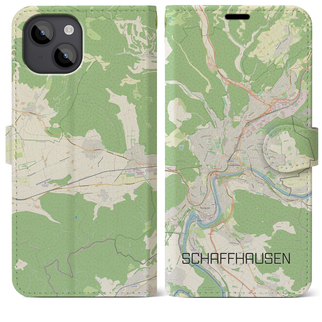 【シャフハウゼン(スイス)】地図柄iPhoneケース(手帳タイプ)ナチュラル・iPhone 14 Plus 用