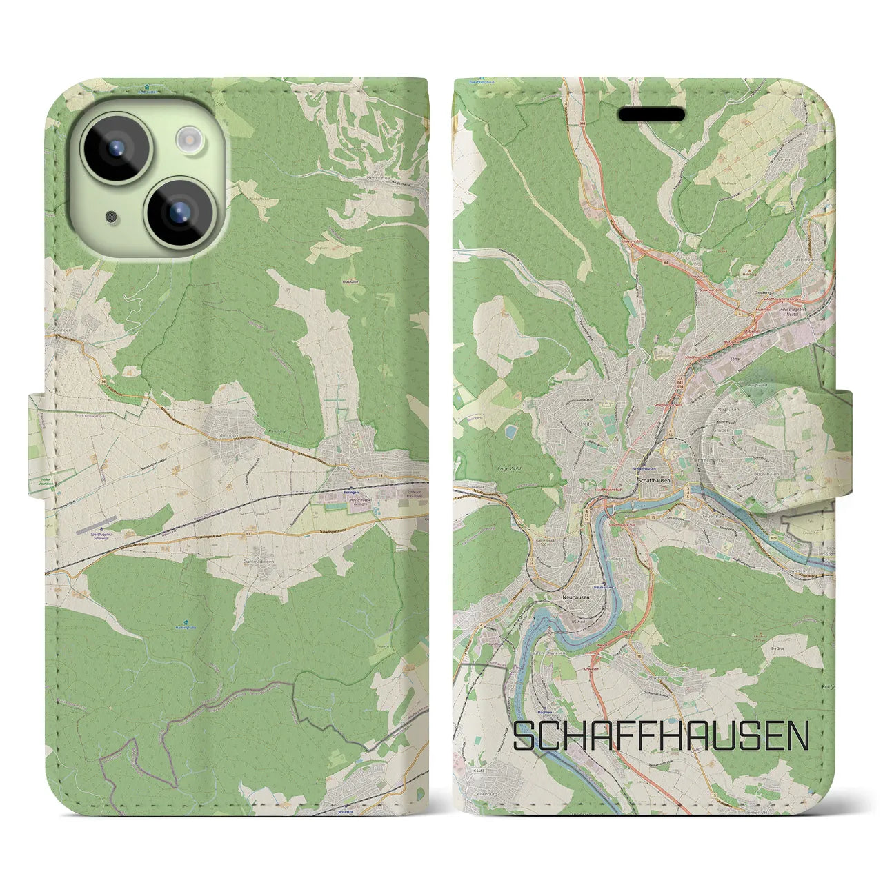 【シャフハウゼン(スイス)】地図柄iPhoneケース(手帳タイプ)ナチュラル・iPhone 15 用