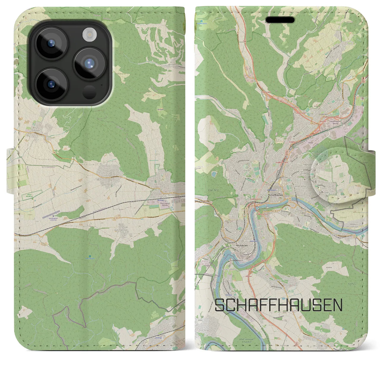 【シャフハウゼン(スイス)】地図柄iPhoneケース(手帳タイプ)ナチュラル・iPhone 15 Pro Max 用