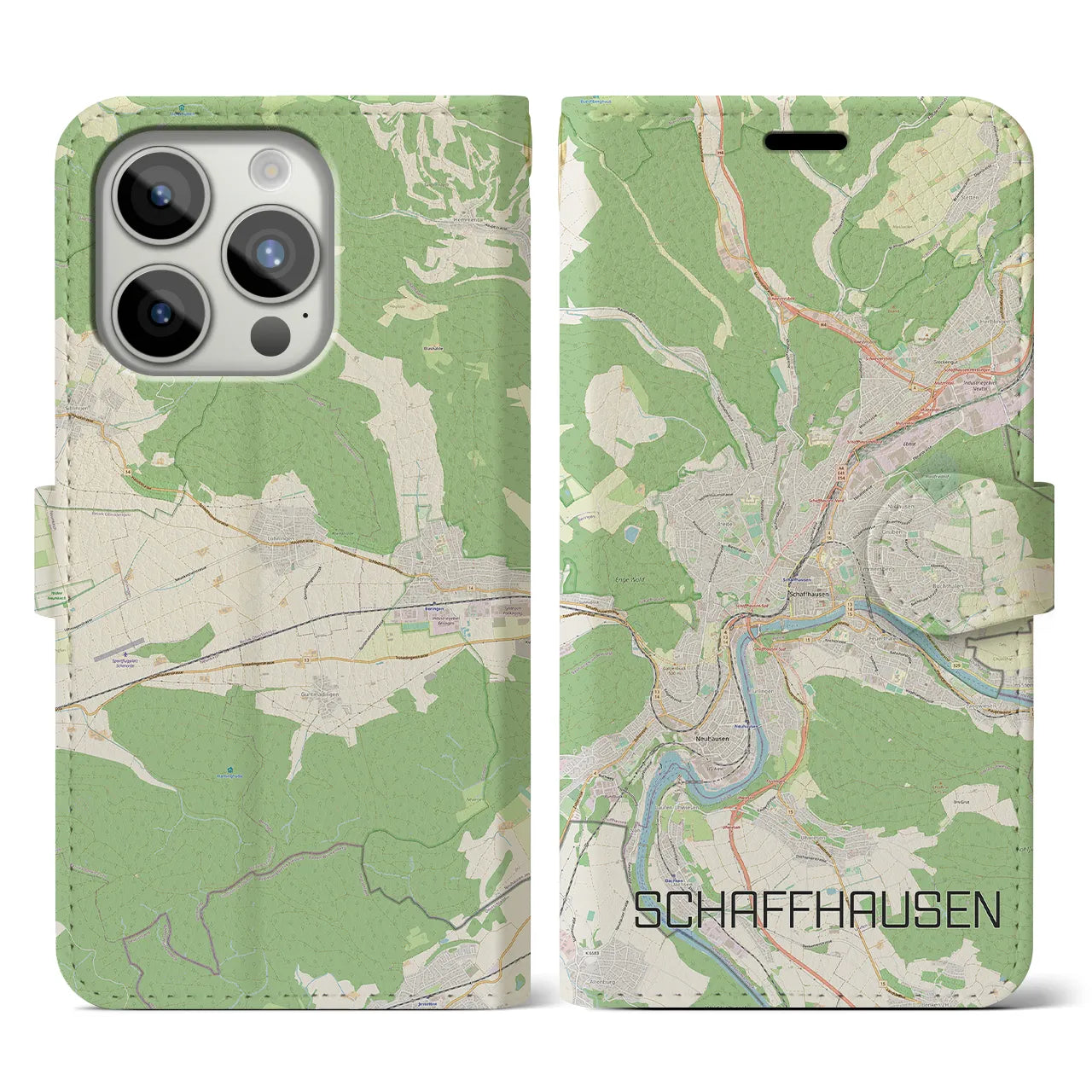 【シャフハウゼン(スイス)】地図柄iPhoneケース(手帳タイプ)ナチュラル・iPhone 15 Pro 用