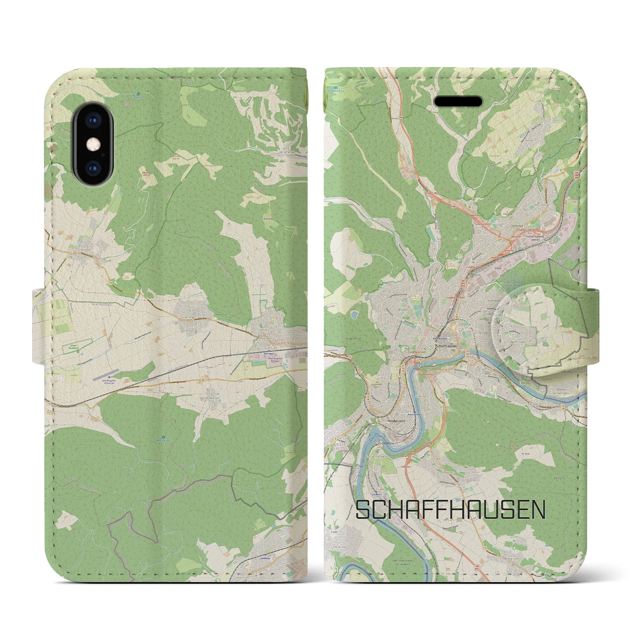 【シャフハウゼン(スイス)】地図柄iPhoneケース(手帳タイプ)ナチュラル・iPhone XS / X 用