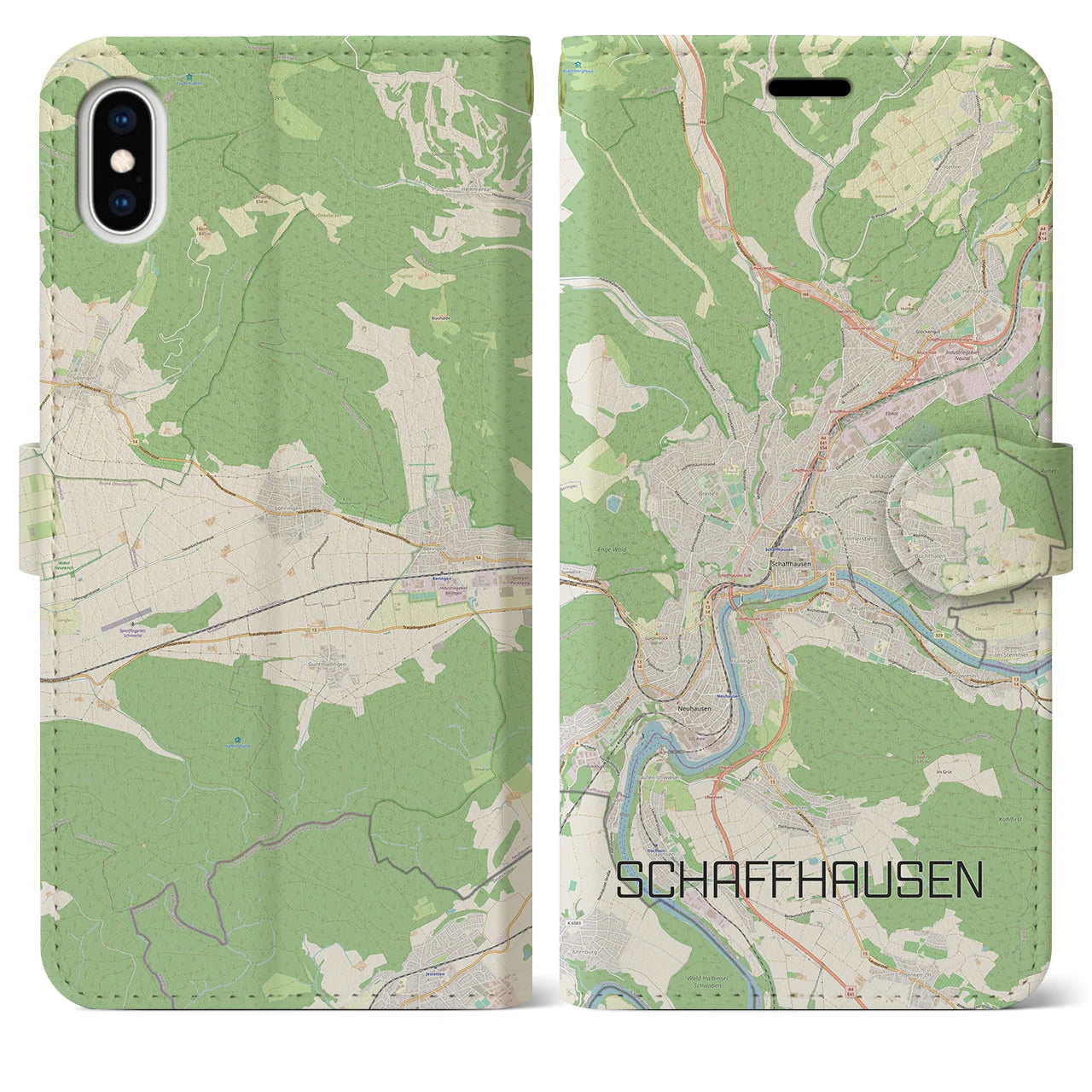 【シャフハウゼン(スイス)】地図柄iPhoneケース(手帳タイプ)ナチュラル・iPhone XS Max 用