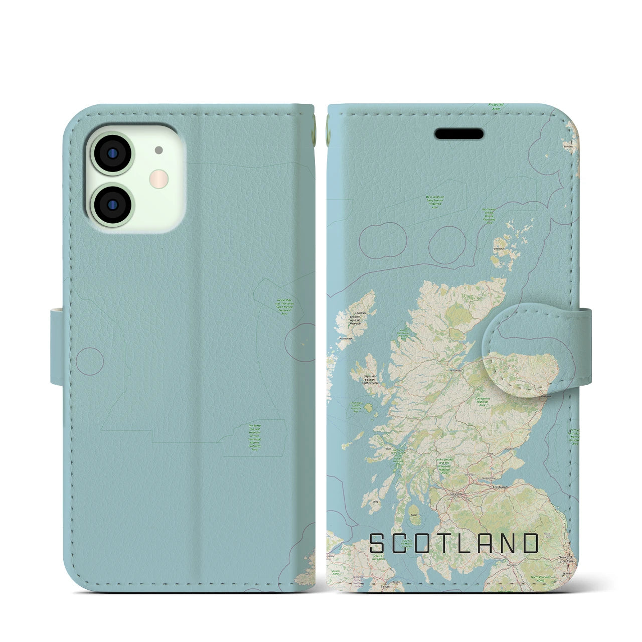 【スコットランド(イギリス)】地図柄iPhoneケース(手帳タイプ)ナチュラル・iPhone 12 mini 用
