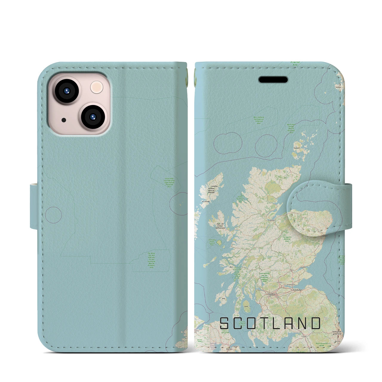 【スコットランド(イギリス)】地図柄iPhoneケース(手帳タイプ)ナチュラル・iPhone 13 mini 用