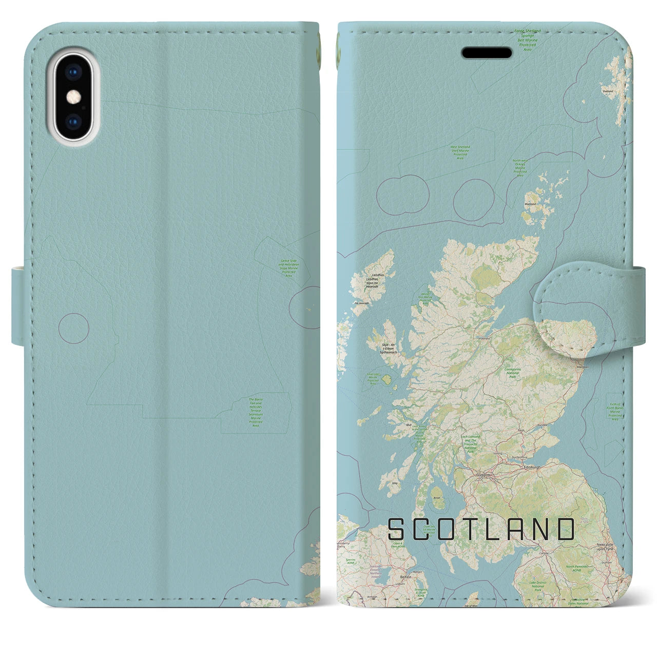 【スコットランド(イギリス)】地図柄iPhoneケース(手帳タイプ)ナチュラル・iPhone XS Max 用