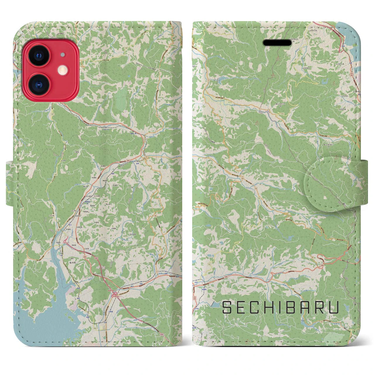 【世知原(長崎県)】地図柄iPhoneケース(手帳タイプ)ナチュラル・iPhone 11 用