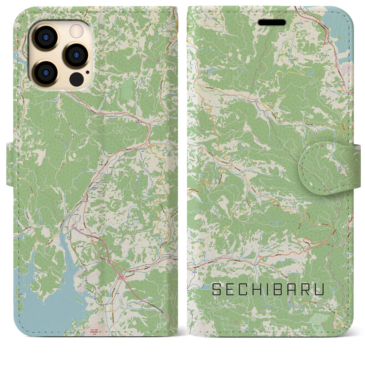 【世知原(長崎県)】地図柄iPhoneケース(手帳タイプ)ナチュラル・iPhone 12 Pro Max 用