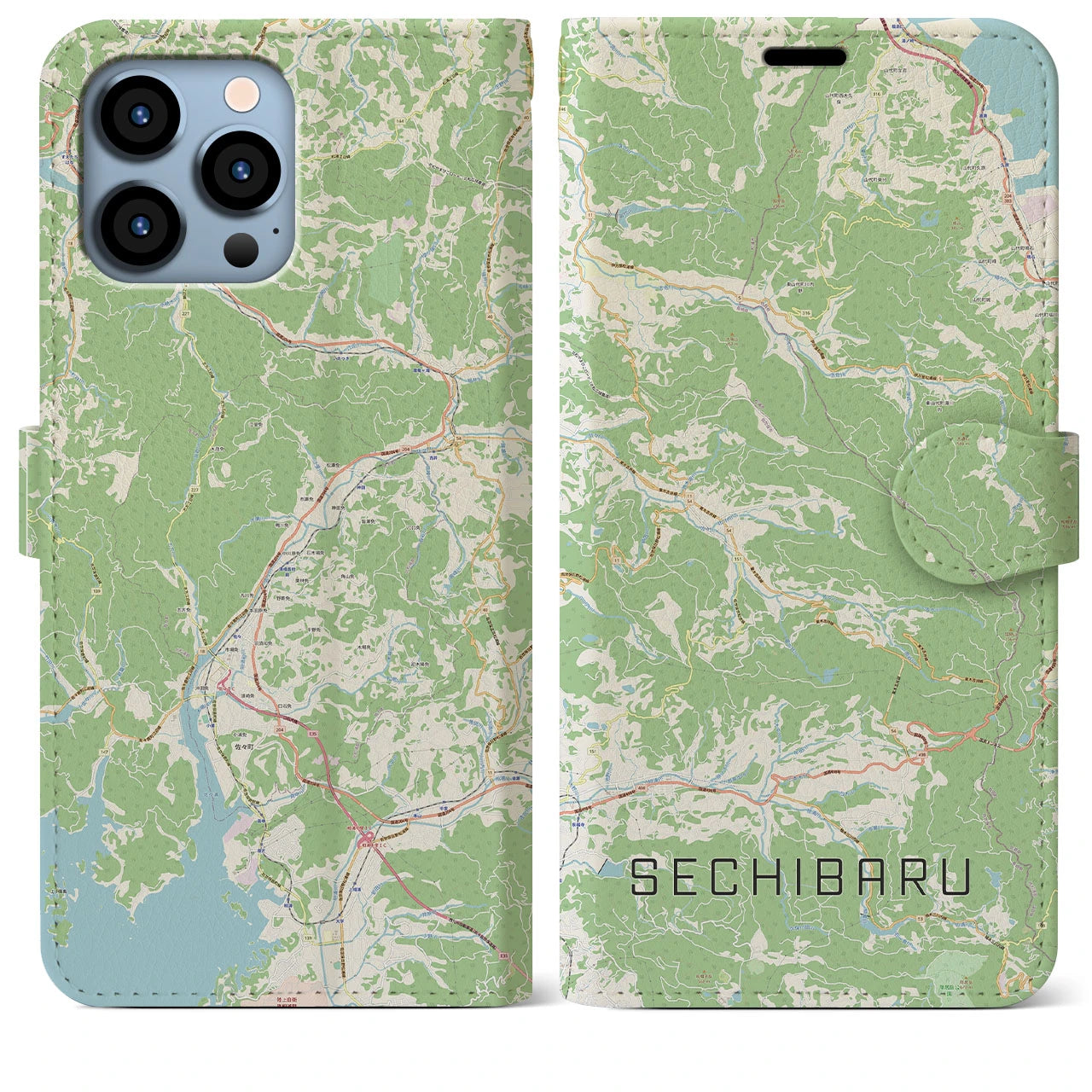 【世知原(長崎県)】地図柄iPhoneケース(手帳タイプ)ナチュラル・iPhone 13 Pro Max 用