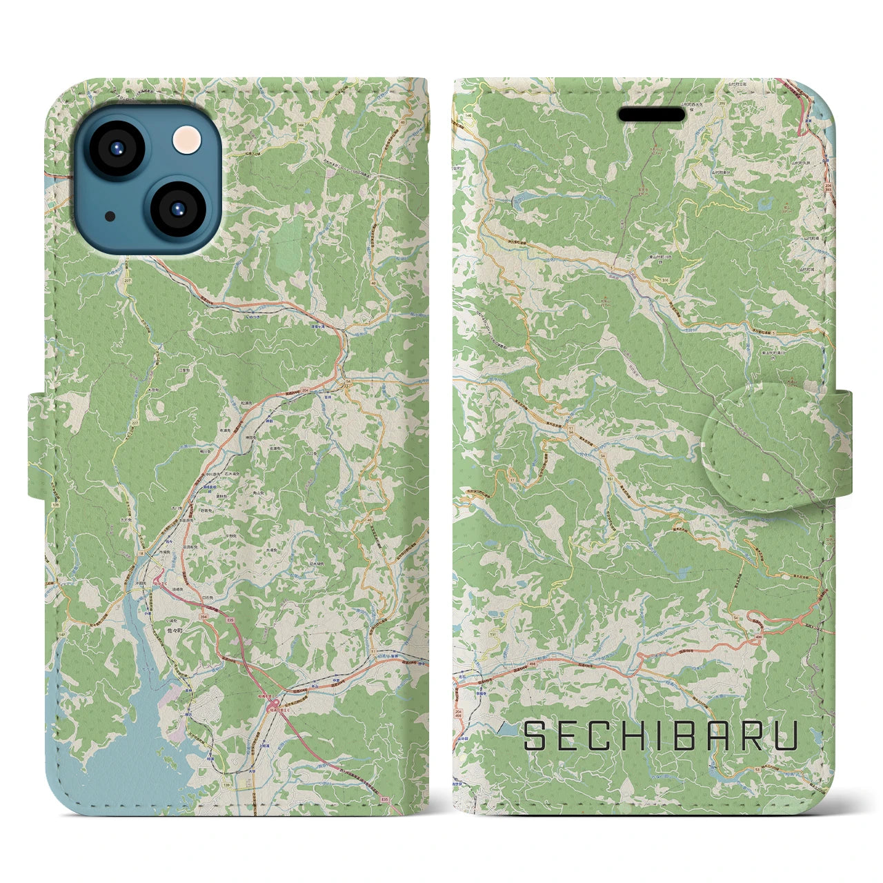 【世知原(長崎県)】地図柄iPhoneケース(手帳タイプ)ナチュラル・iPhone 13 用