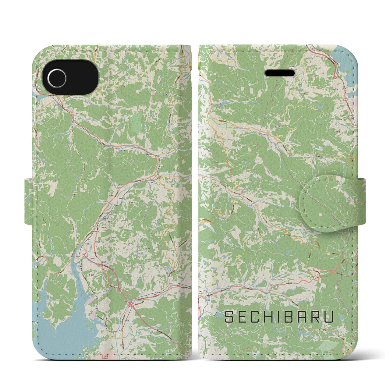 【世知原(長崎県)】地図柄iPhoneケース(手帳タイプ)ナチュラル・iPhone SE(第3 / 第2世代) / 8 / 7 / 6s / 6 用