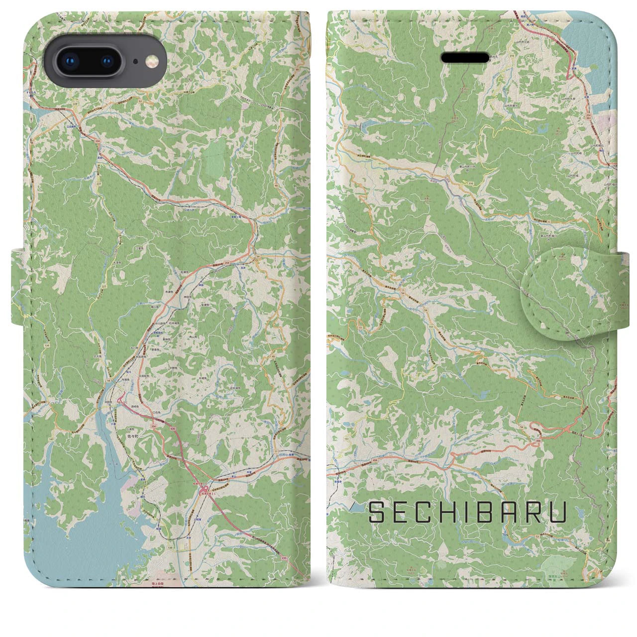 【世知原(長崎県)】地図柄iPhoneケース(手帳タイプ)ナチュラル・iPhone 8Plus /7Plus / 6sPlus / 6Plus 用