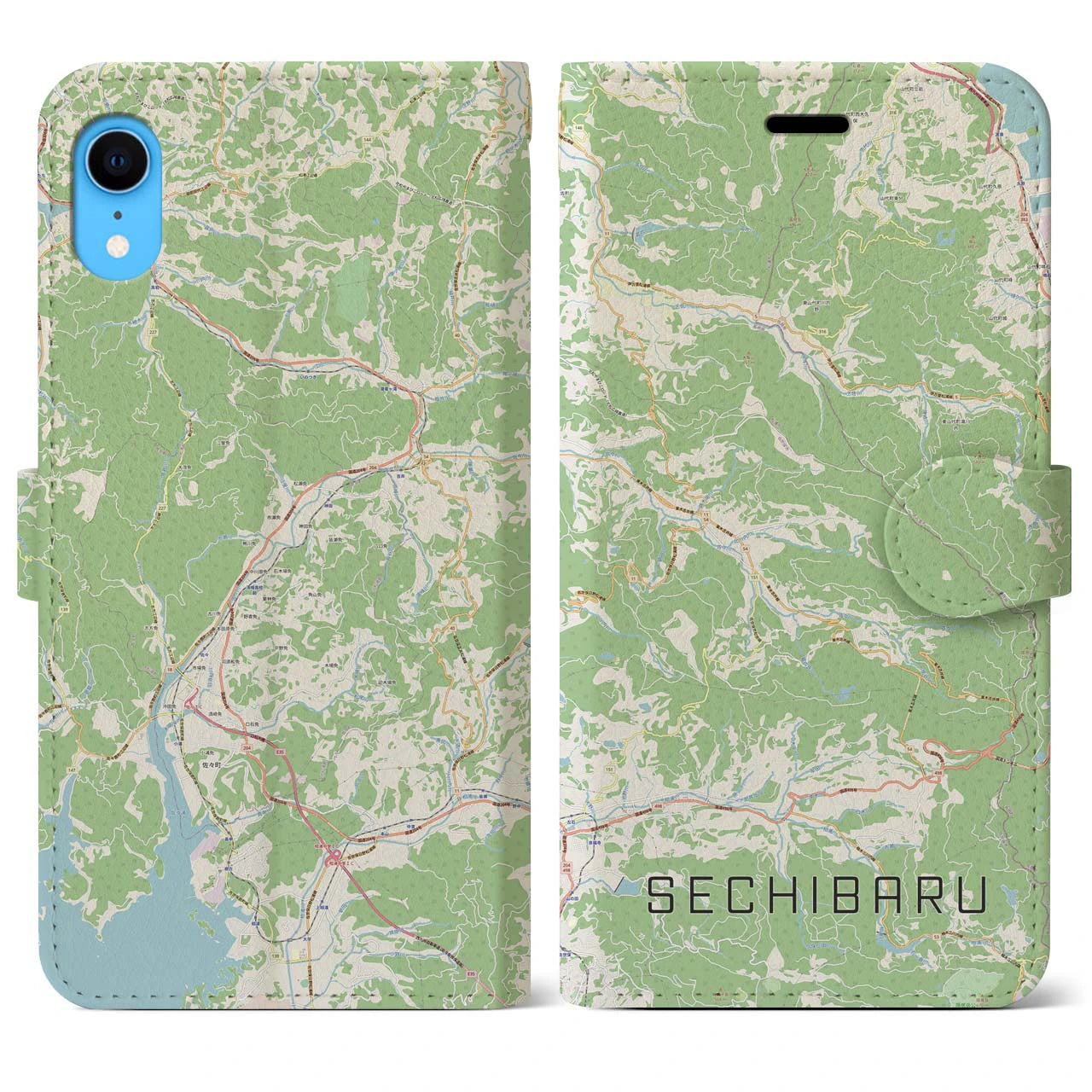 【世知原(長崎県)】地図柄iPhoneケース(手帳タイプ)ナチュラル・iPhone XR 用