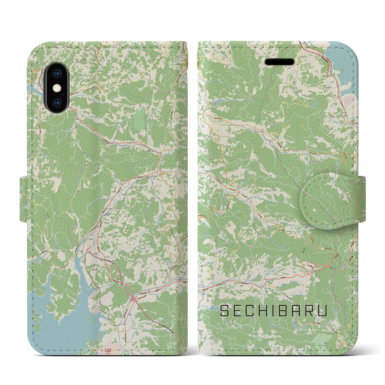 【世知原(長崎県)】地図柄iPhoneケース(手帳タイプ)ナチュラル・iPhone XS / X 用