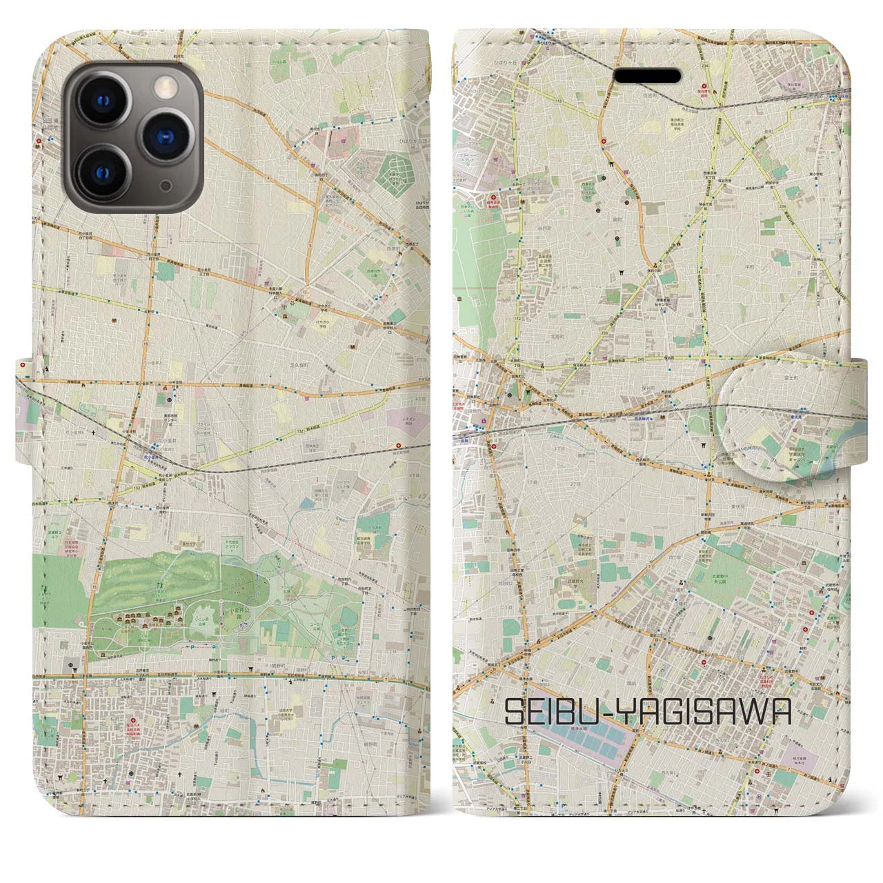 【西武柳沢(東京都)】地図柄iPhoneケース(手帳タイプ)ナチュラル・iPhone 11 Pro Max 用