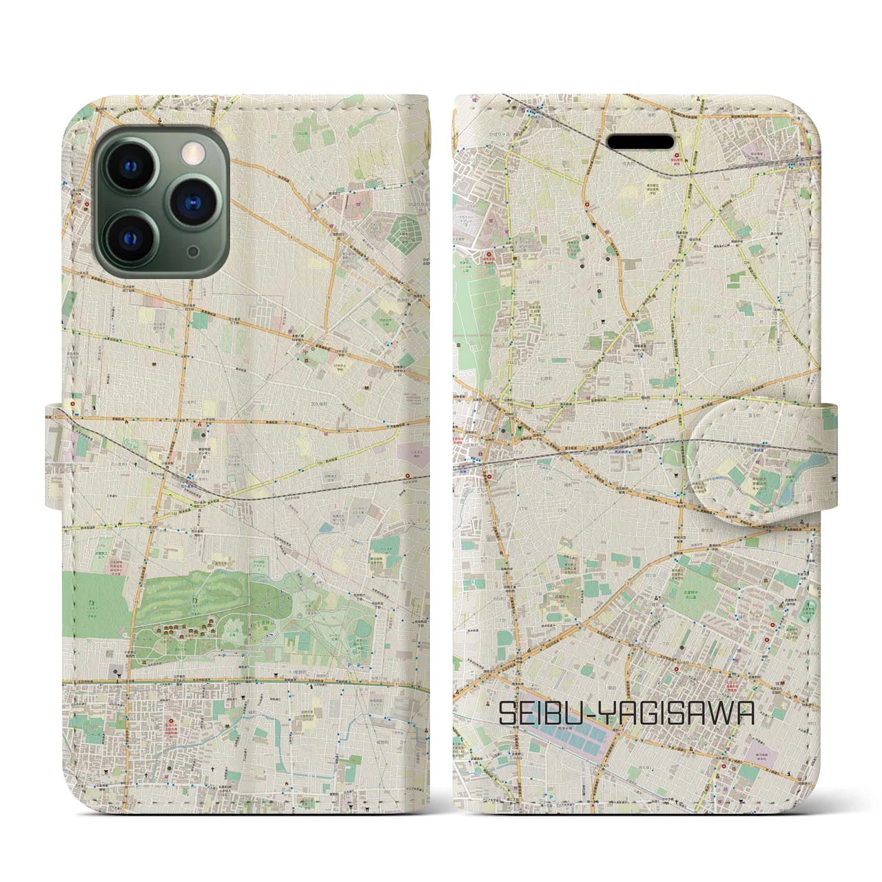 【西武柳沢(東京都)】地図柄iPhoneケース(手帳タイプ)ナチュラル・iPhone 11 Pro 用