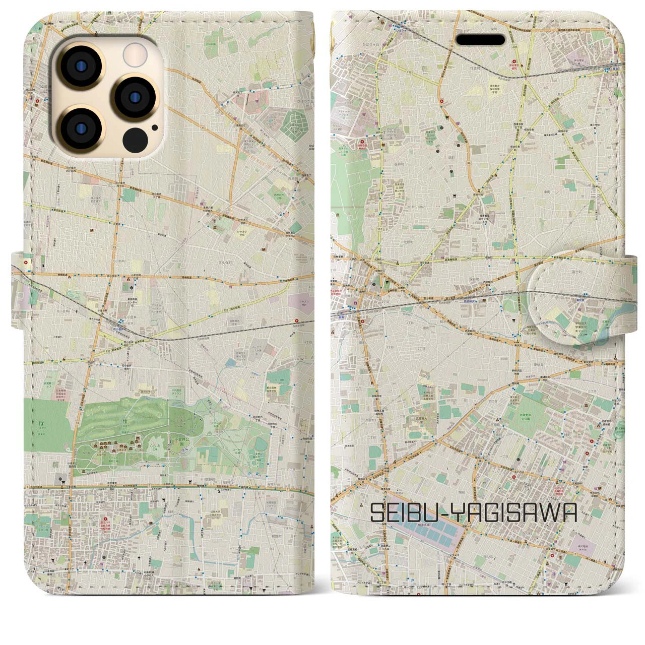 【西武柳沢(東京都)】地図柄iPhoneケース(手帳タイプ)ナチュラル・iPhone 12 Pro Max 用