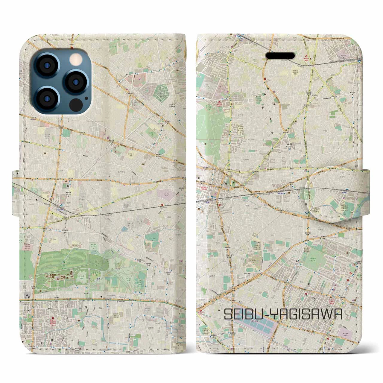 【西武柳沢(東京都)】地図柄iPhoneケース(手帳タイプ)ナチュラル・iPhone 12 / 12 Pro 用