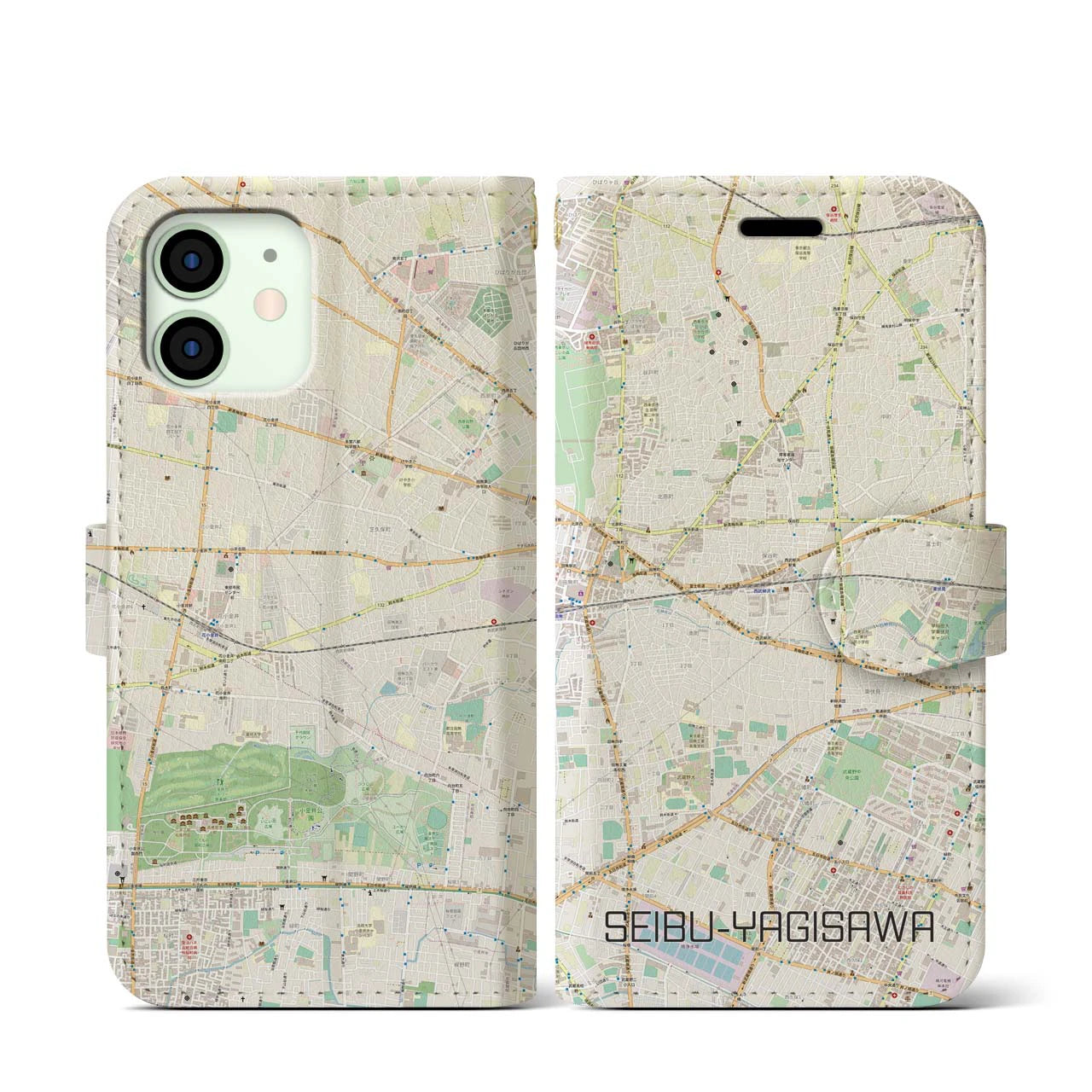 【西武柳沢(東京都)】地図柄iPhoneケース(手帳タイプ)ナチュラル・iPhone 12 mini 用