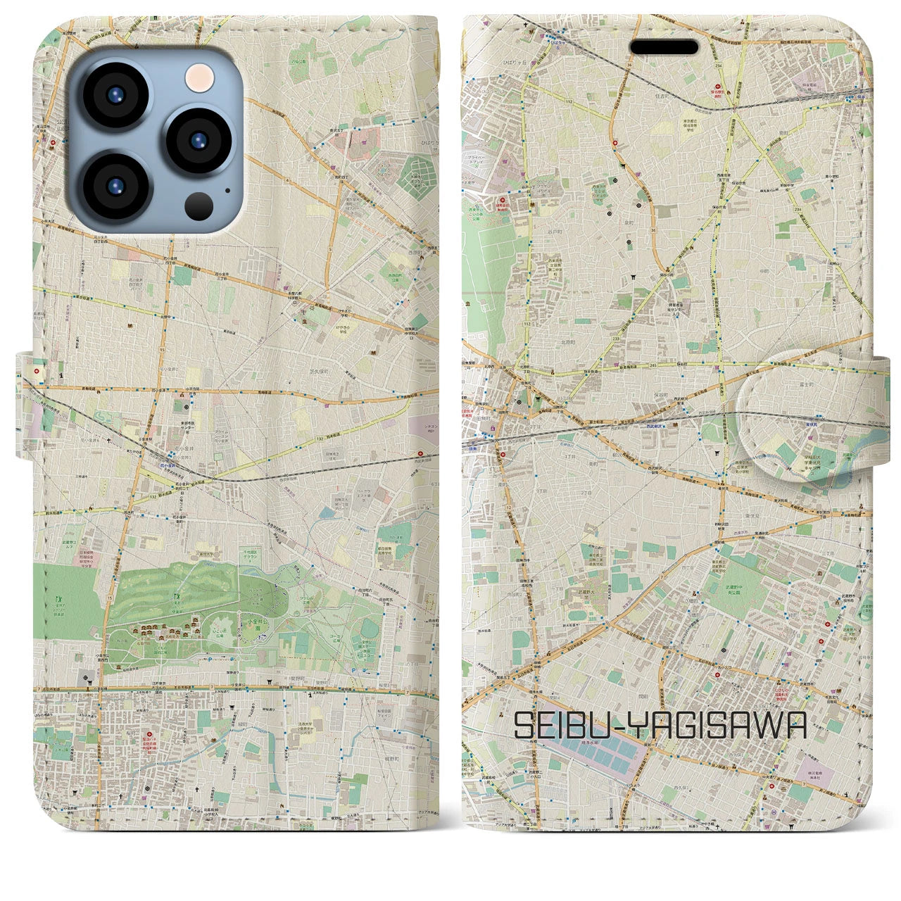 【西武柳沢(東京都)】地図柄iPhoneケース(手帳タイプ)ナチュラル・iPhone 13 Pro Max 用