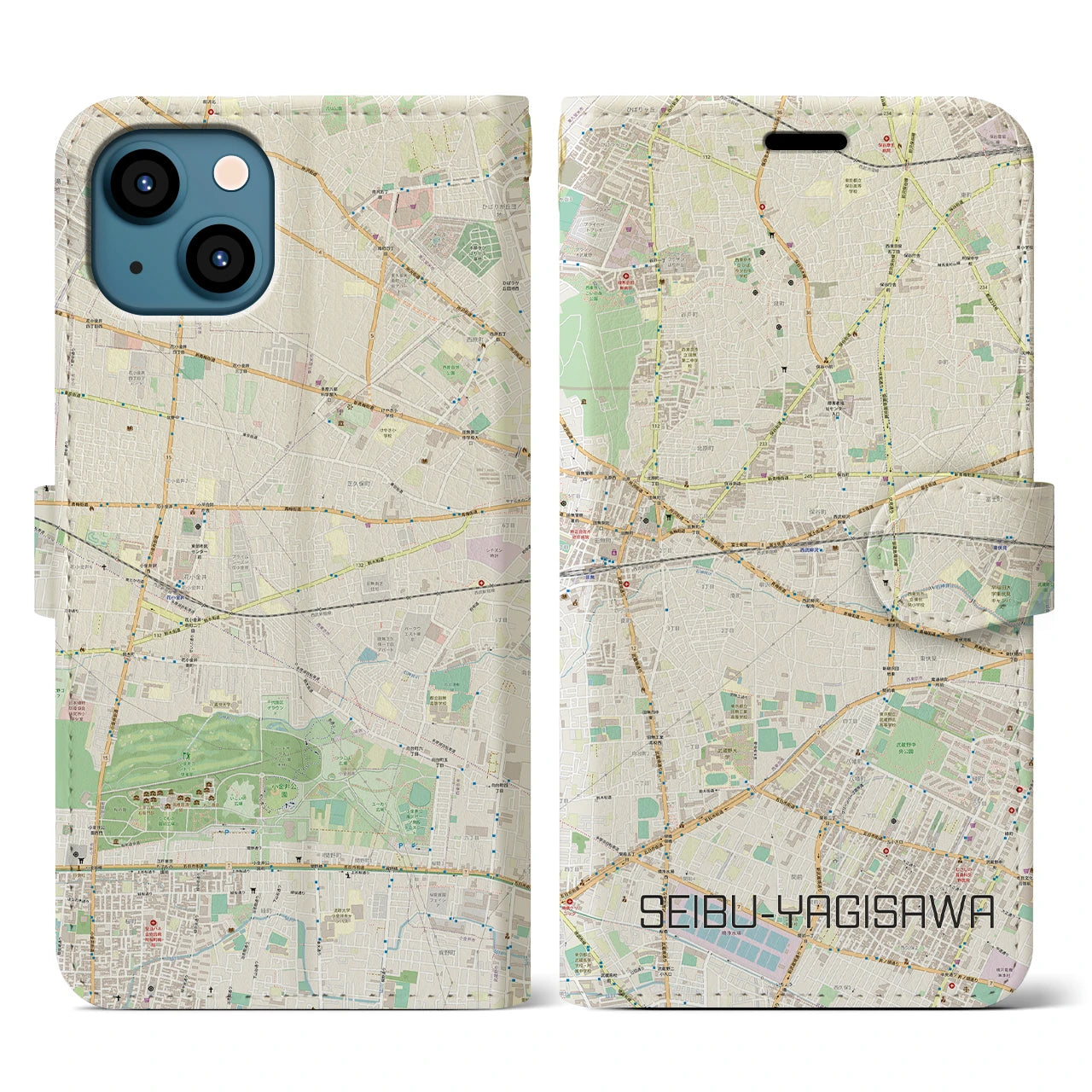 【西武柳沢(東京都)】地図柄iPhoneケース(手帳タイプ)ナチュラル・iPhone 13 用