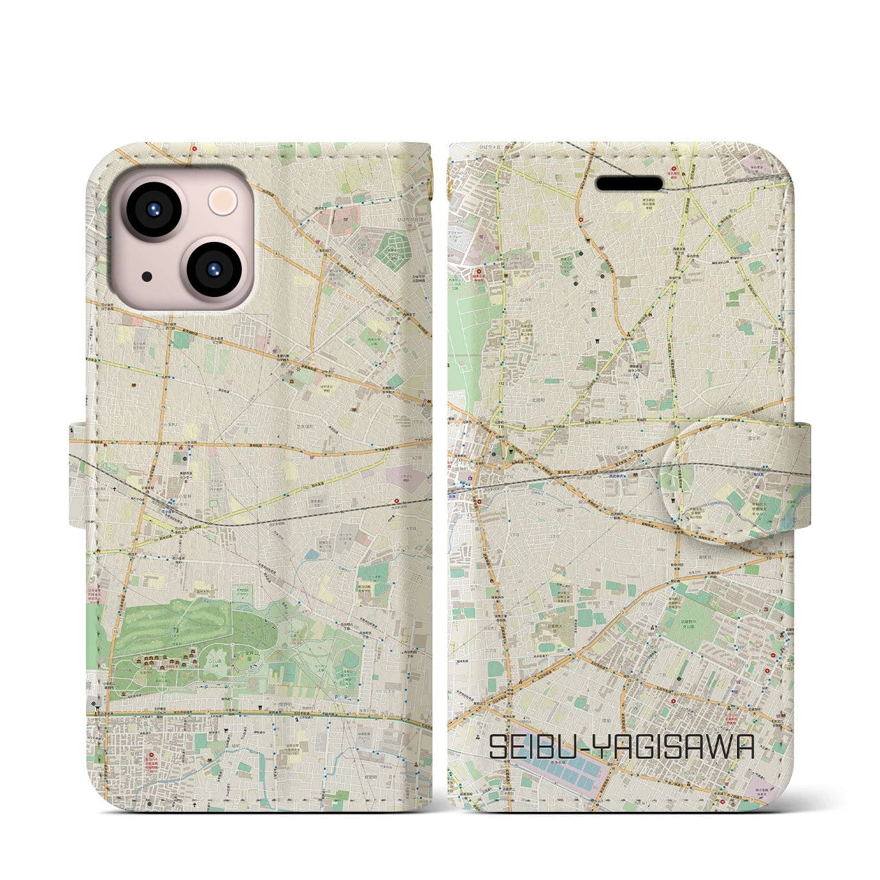 【西武柳沢(東京都)】地図柄iPhoneケース(手帳タイプ)ナチュラル・iPhone 13 mini 用
