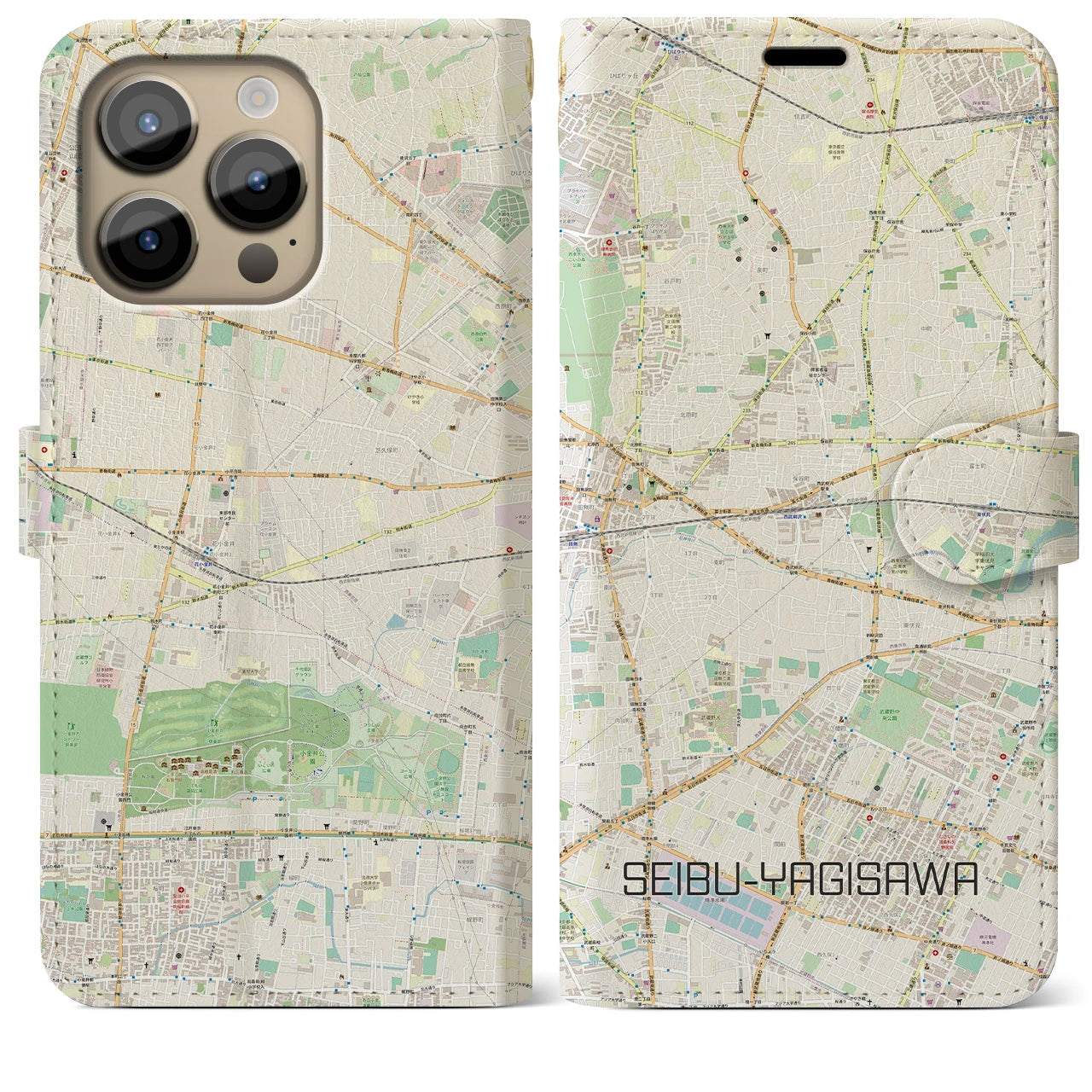【西武柳沢(東京都)】地図柄iPhoneケース(手帳タイプ)ナチュラル・iPhone 14 Pro Max 用
