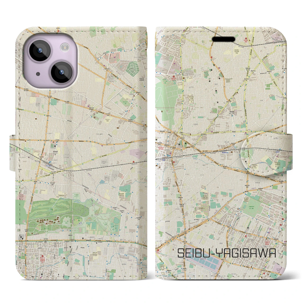 【西武柳沢(東京都)】地図柄iPhoneケース(手帳タイプ)ナチュラル・iPhone 14 用