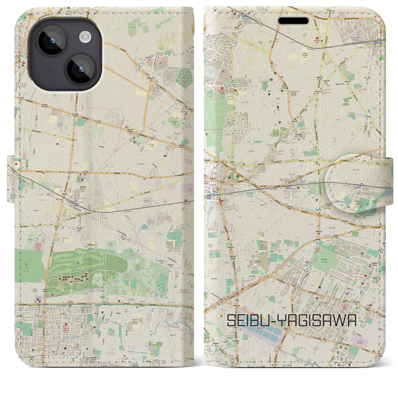 【西武柳沢(東京都)】地図柄iPhoneケース(手帳タイプ)ナチュラル・iPhone 14 Plus 用