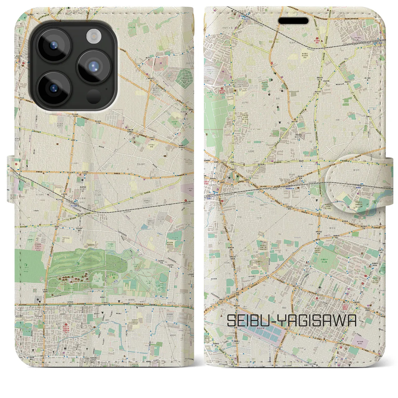 【西武柳沢(東京都)】地図柄iPhoneケース(手帳タイプ)ナチュラル・iPhone 15 Pro Max 用