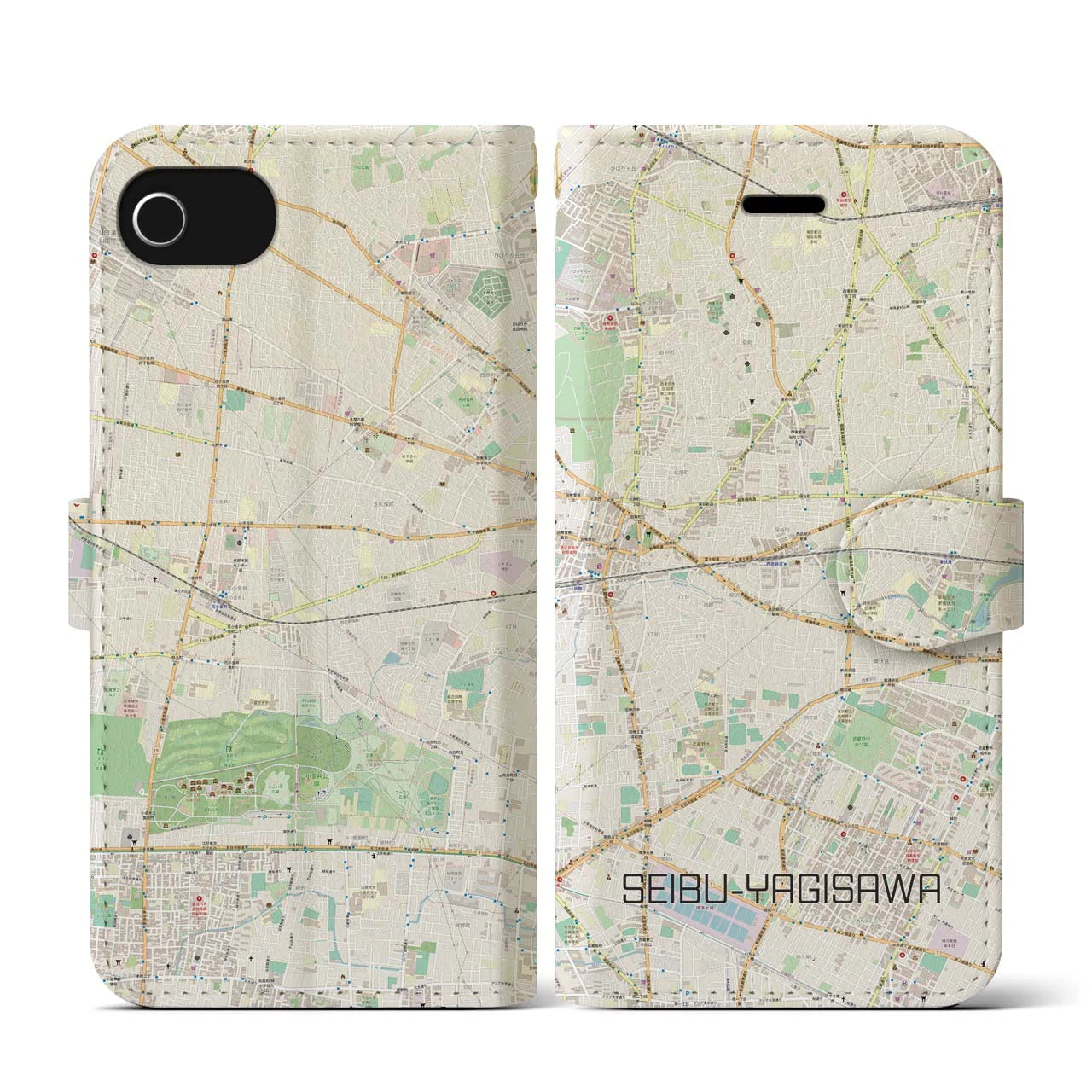 【西武柳沢(東京都)】地図柄iPhoneケース(手帳タイプ)ナチュラル・iPhone SE(第3 / 第2世代) / 8 / 7 / 6s / 6 用