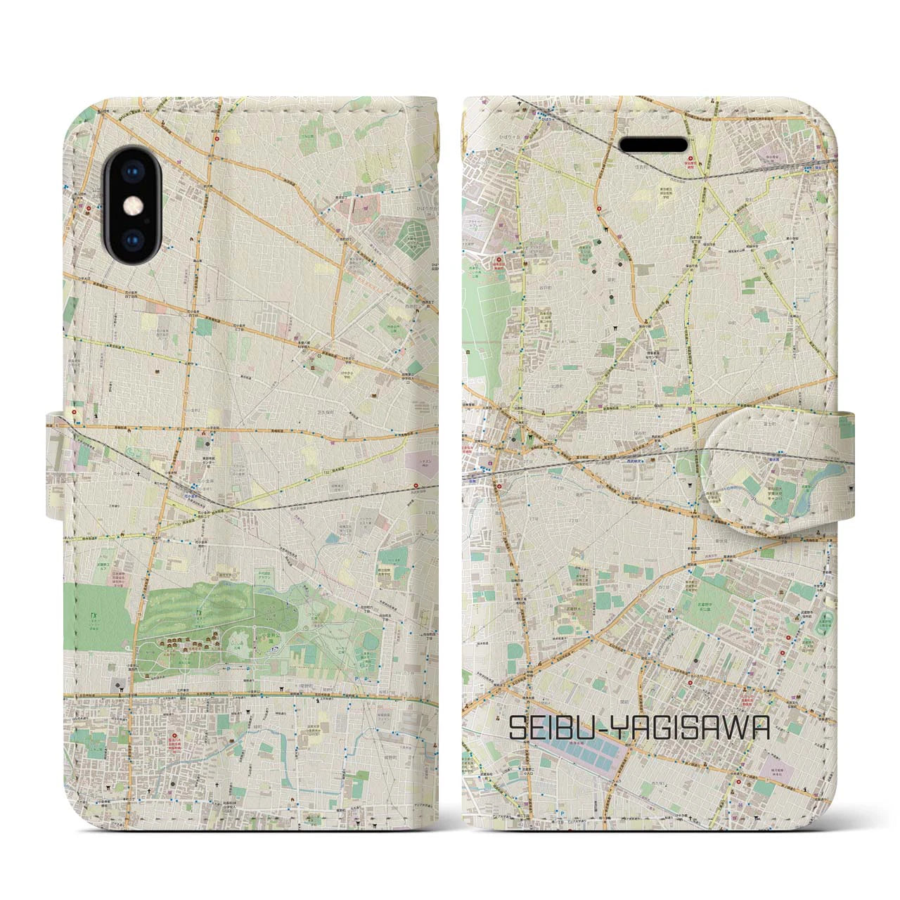 【西武柳沢(東京都)】地図柄iPhoneケース(手帳タイプ)ナチュラル・iPhone XS / X 用