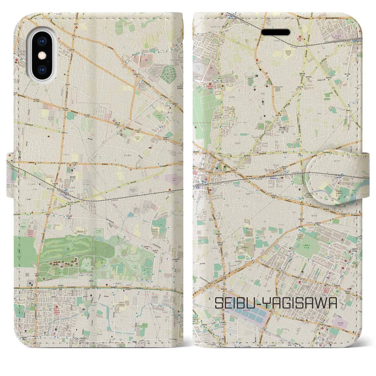 【西武柳沢(東京都)】地図柄iPhoneケース(手帳タイプ)ナチュラル・iPhone XS Max 用